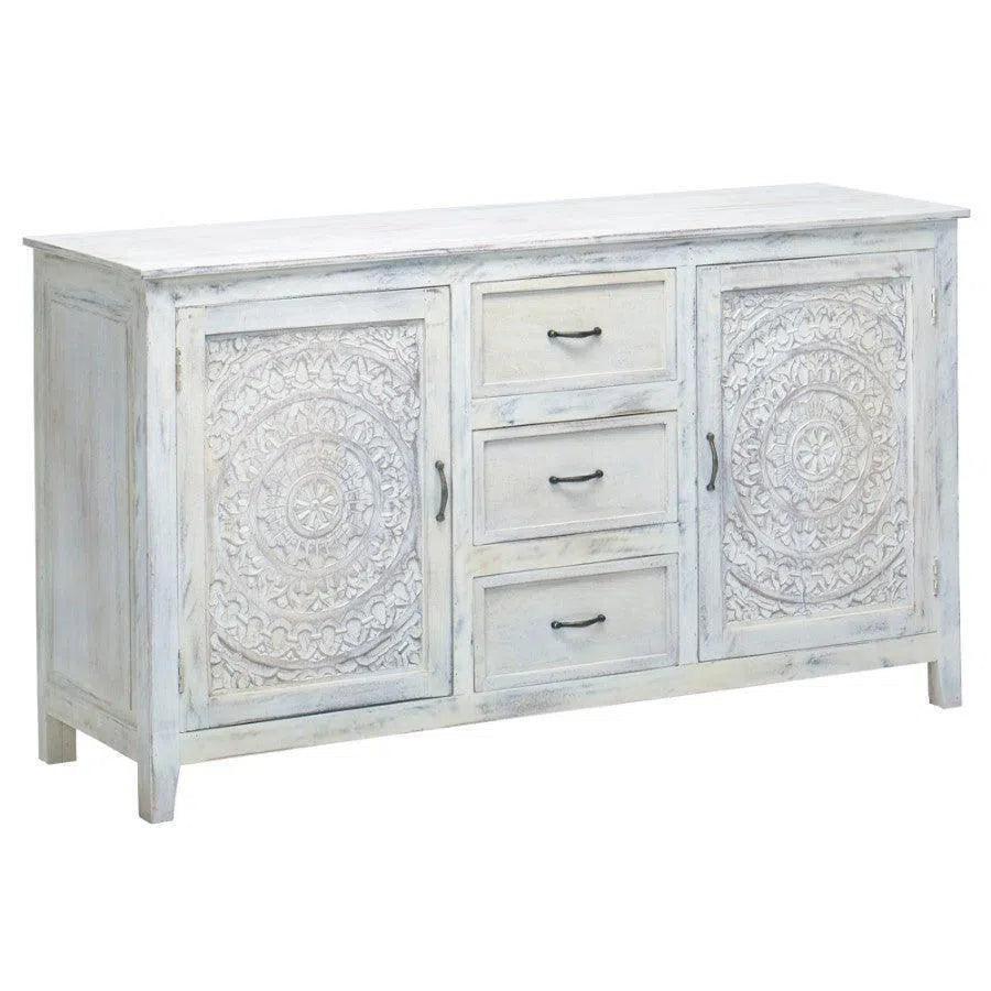 63" White Carved Wood Sideboard with Drawers - LOOMLAN - LOOMLAN - Sideboards