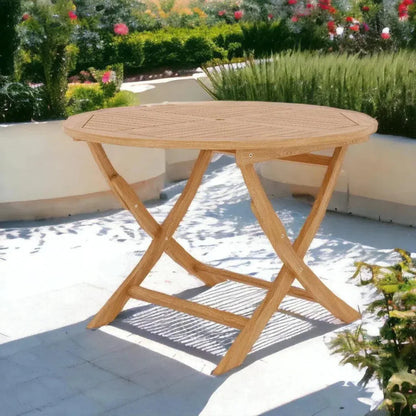 Jett 47-inch Round Teak Outdoor Folding Dining Table-Outdoor Dining Tables-HiTeak-LOOMLAN