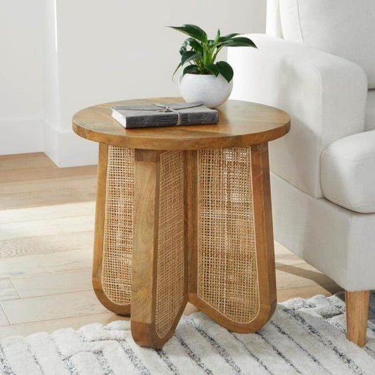 Jeylira Cane Base Round Lamp Table