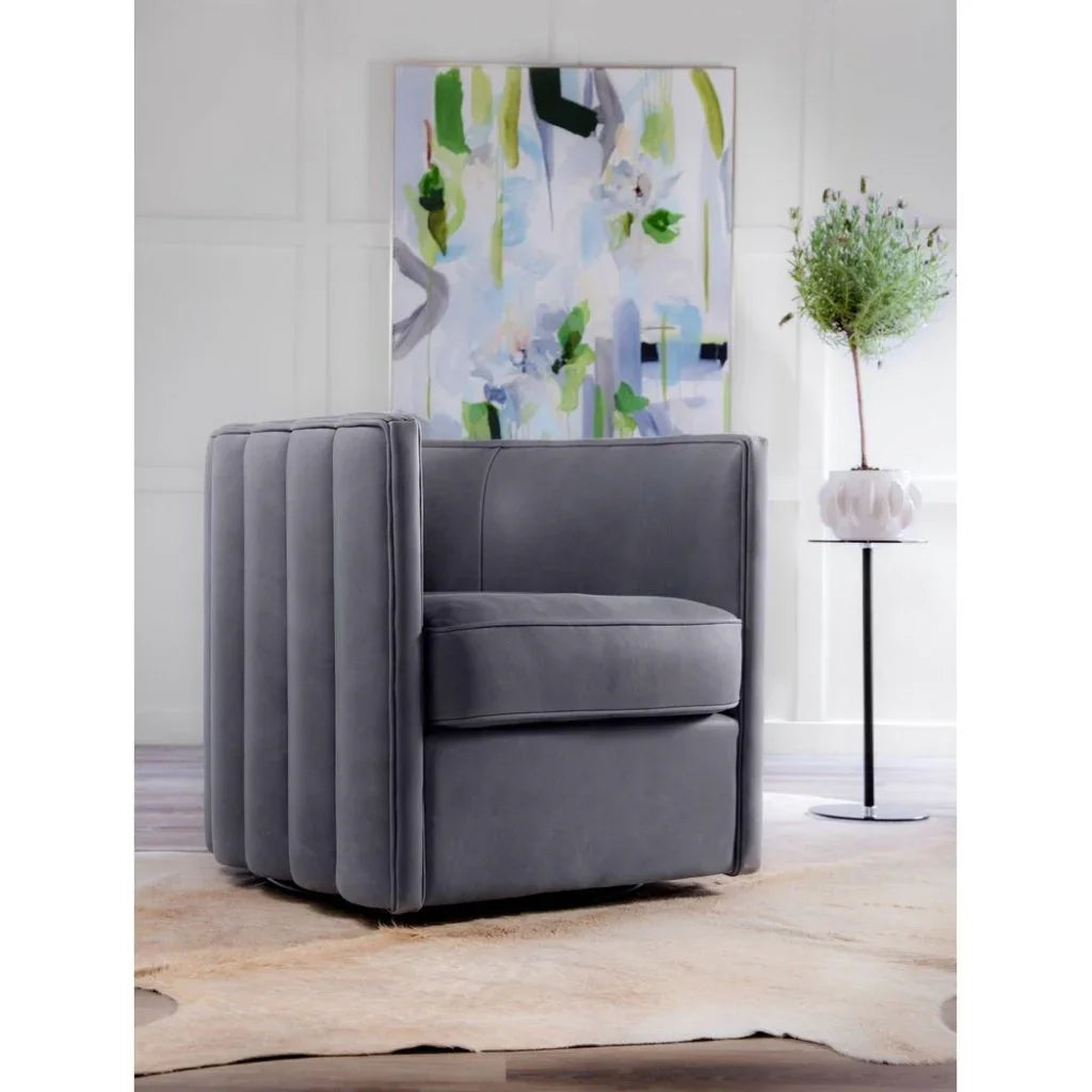 Jones Luxurious Leather Swivel Chair - LOOMLAN - Olivia + Quinn - Club Chairs