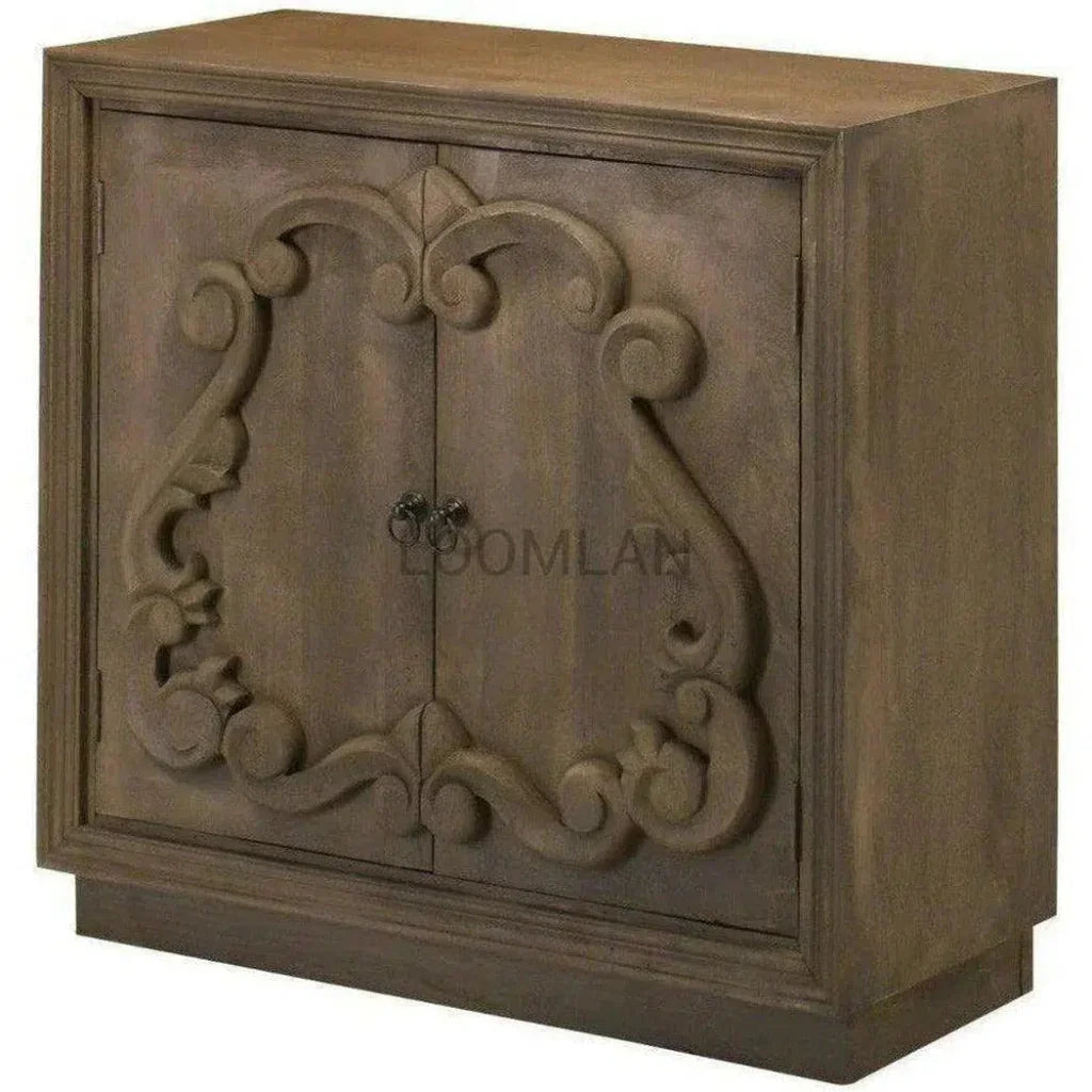 Brown Chiseled 2 Door Small Credenza Sunburn - LOOMLAN - LOOMLAN - Sideboards