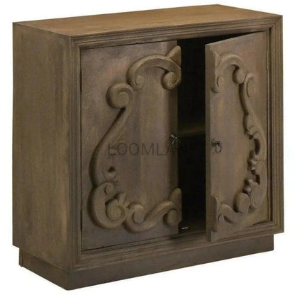 Brown Chiseled 2 Door Small Credenza Sunburn - LOOMLAN - LOOMLAN - Sideboards