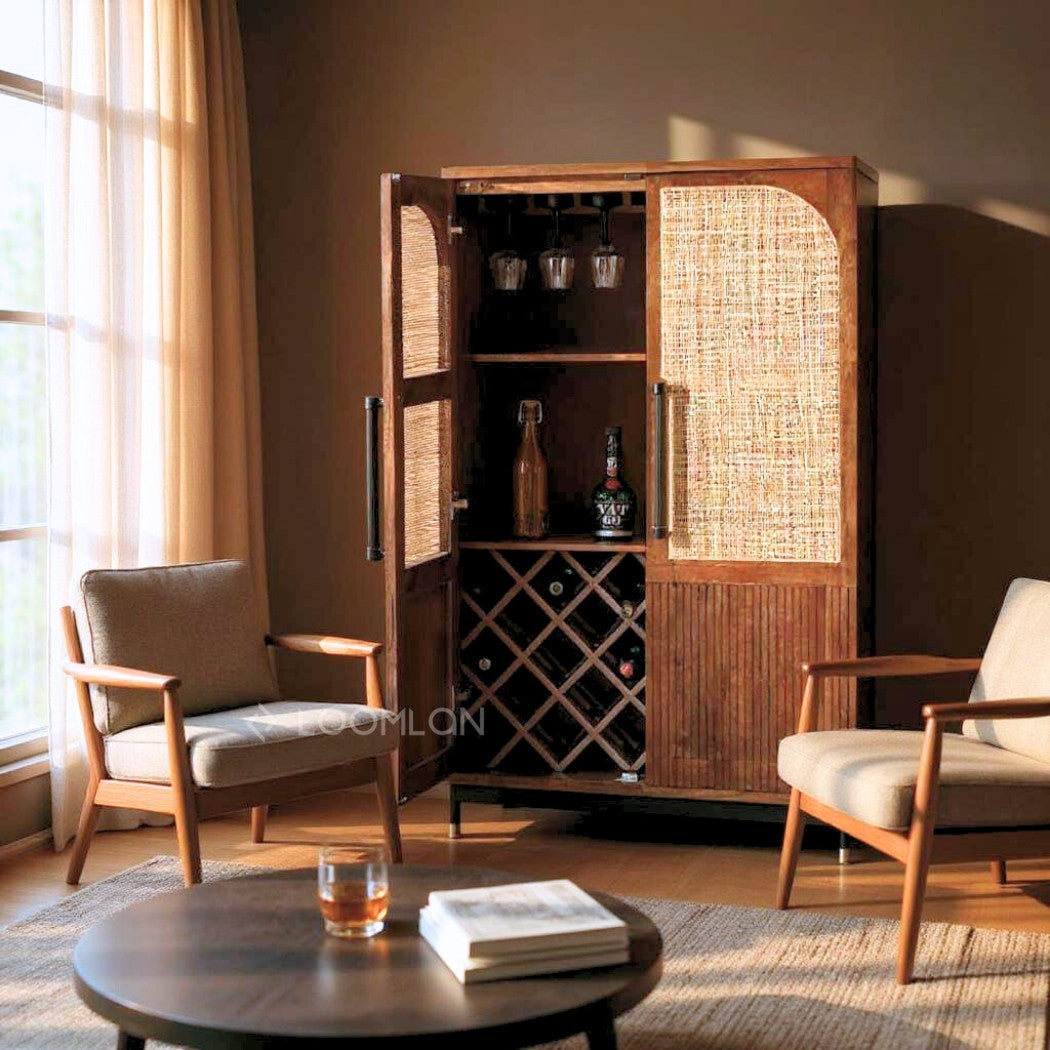 Jornessa Wooden Brown Bar Cabinet-Home Bar Cabinets-LOOMLAN-LOOMLAN