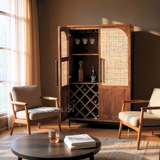 Jornessa Wooden Brown Bar Cabinet-Home Bar Cabinets-LOOMLAN-LOOMLAN