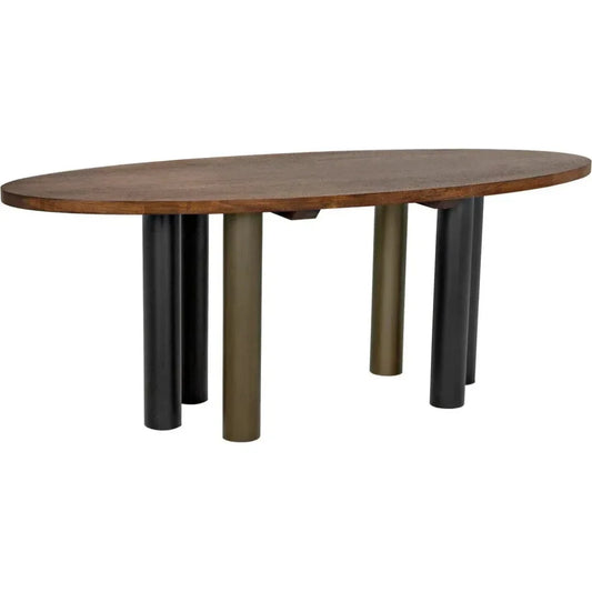 Journal Oval Dining Table Aged Brass-Dining Tables-Noir-LOOMLAN