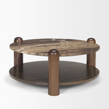 Jovia Cappuccino Marble Top Round Coffee Table