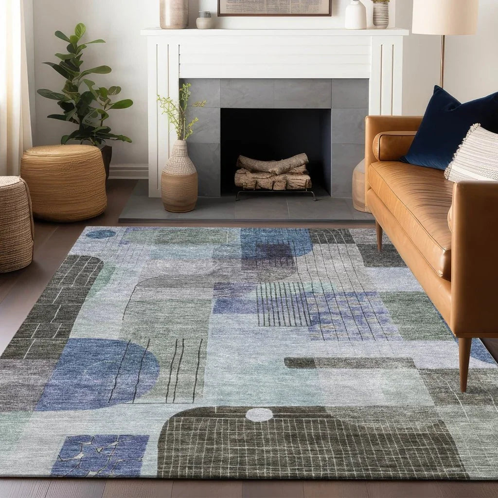 Jude Blue Washable Indoor-Outdoor Rug-Outdoor Rugs-LOOMLAN Rugs-LOOMLAN