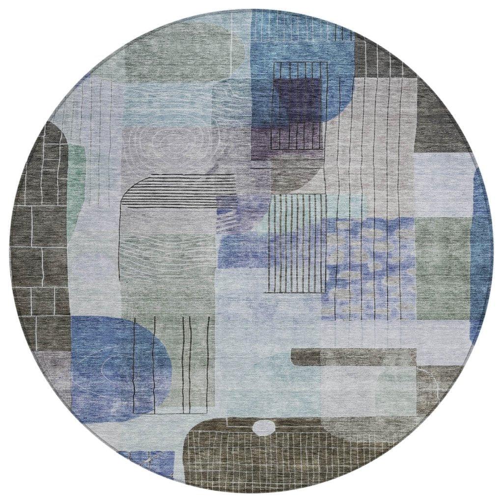 Jude Blue Washable Indoor-Outdoor Rug-Outdoor Rugs-LOOMLAN Rugs-8' x 8'-LOOMLAN
