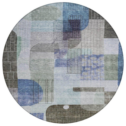 Jude Blue Washable Indoor-Outdoor Rug-Outdoor Rugs-LOOMLAN Rugs-8' x 8'-LOOMLAN