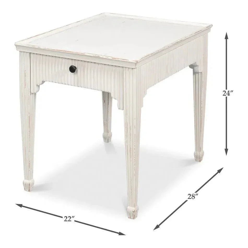 Jude Bungalow Pine White Rectangular Side Table - LOOMLAN - Sarreid - Side Tables