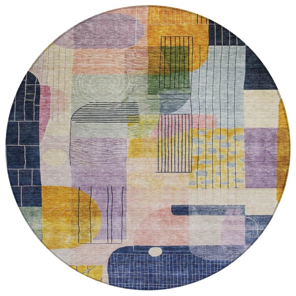 Jude Purple Washable Indoor-Outdoor Rug-Outdoor Rugs-LOOMLAN Rugs-8' x 8'-LOOMLAN