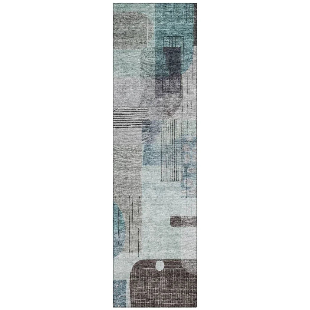 Jude Teal Washable Indoor-Outdoor Rug-Outdoor Rugs-LOOMLAN Rugs-2'3" x 7'6"-LOOMLAN
