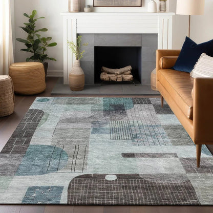 Jude Teal Washable Indoor-Outdoor Rug-Outdoor Rugs-LOOMLAN Rugs-LOOMLAN