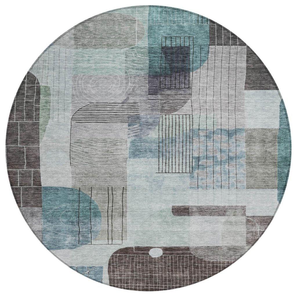 Jude Teal Washable Indoor-Outdoor Rug-Outdoor Rugs-LOOMLAN Rugs-8' x 8'-LOOMLAN