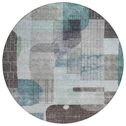 Jude Teal Washable Indoor-Outdoor Rug-Outdoor Rugs-LOOMLAN Rugs-8' x 8'-LOOMLAN