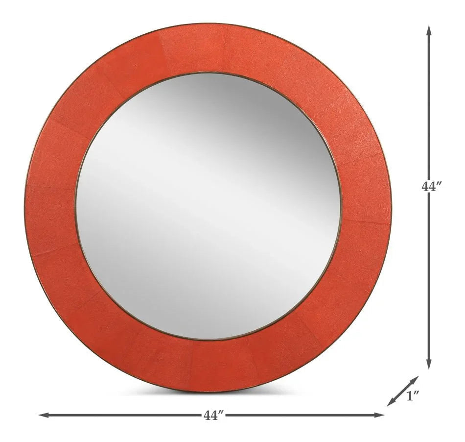 Judith Leather Warpped Round Wall Mirror - LOOMLAN - Sarreid - Wall Mirrors