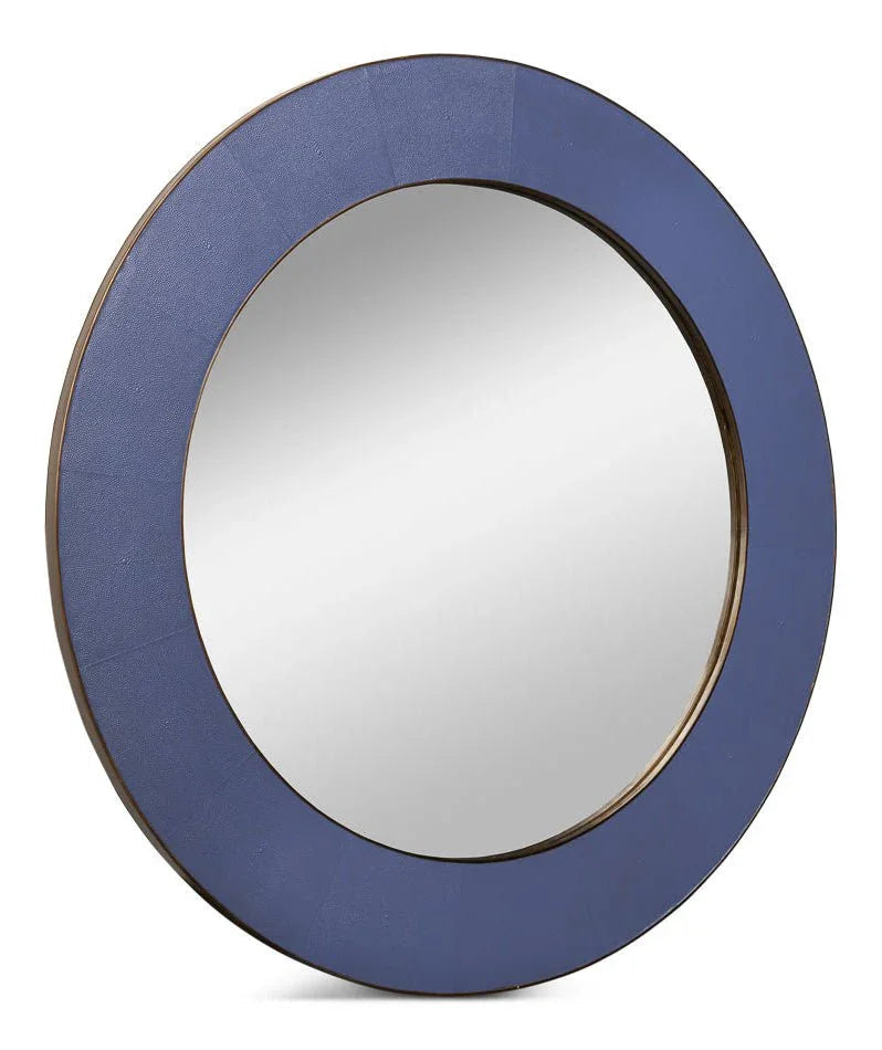 Judith Leather Warpped Round Wall Mirror - LOOMLAN - Sarreid - Wall Mirrors