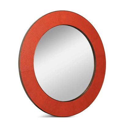 Judith Leather Warpped Round Wall Mirror - LOOMLAN - Sarreid - Wall Mirrors