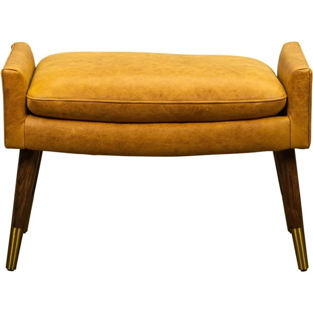 Judy Leather With Brass Accents Ottoman - LOOMLAN - Olivia + Quinn - Ottomans