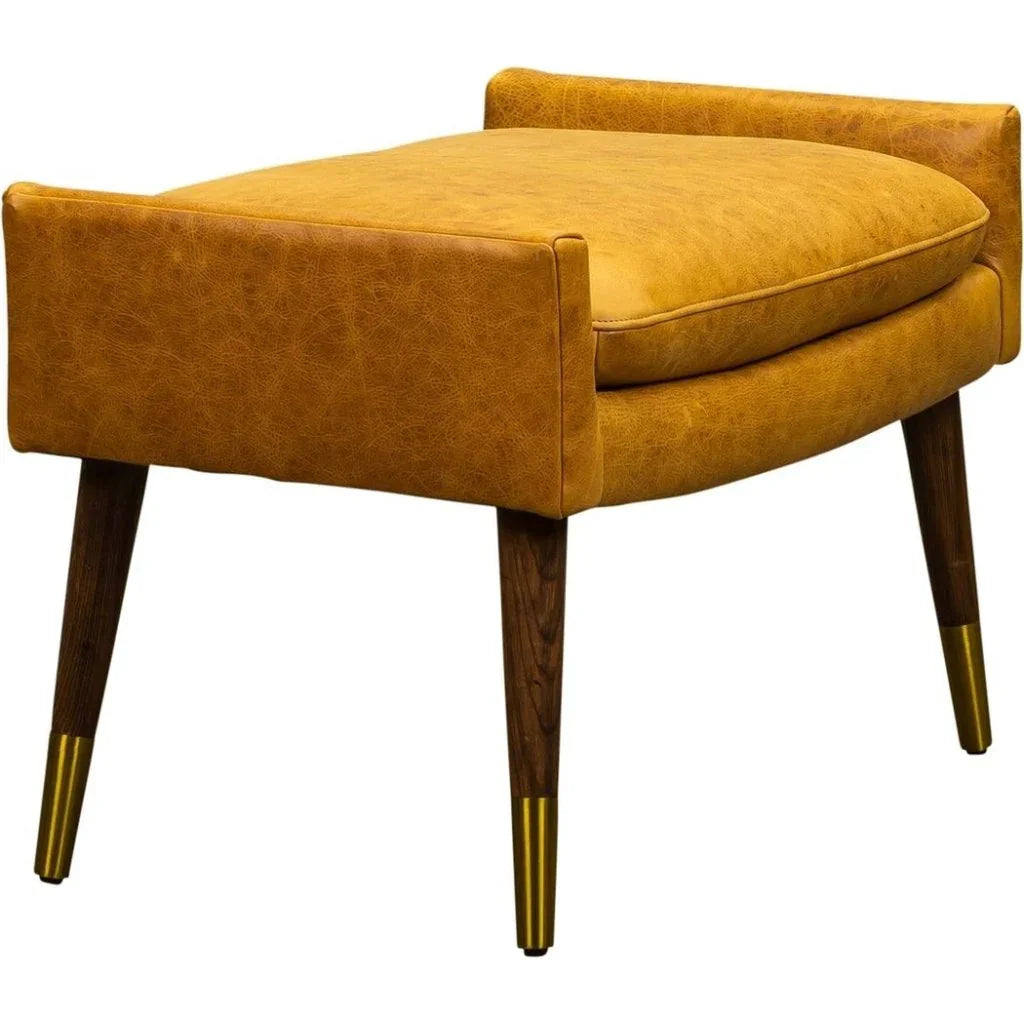 Judy Leather With Brass Accents Ottoman - LOOMLAN - Olivia + Quinn - Ottomans