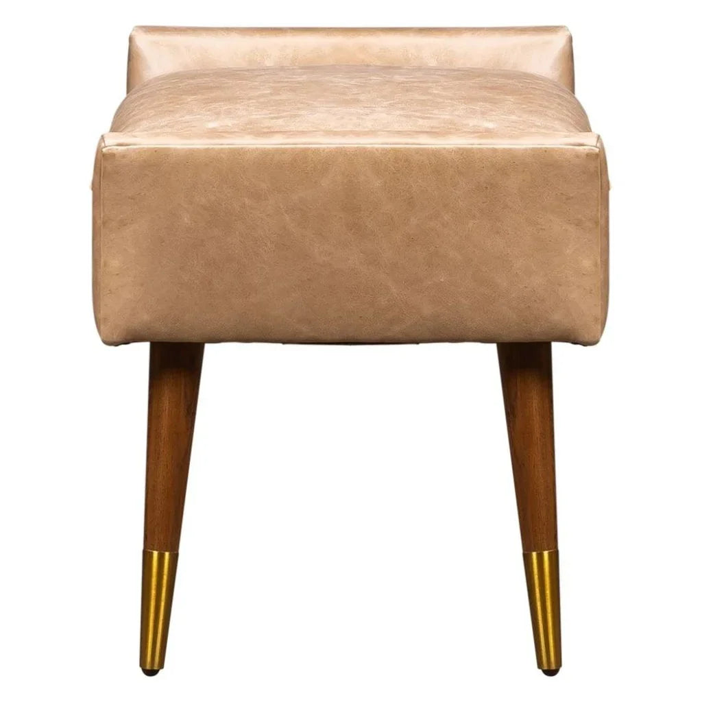 Judy Leather With Brass Accents Ottoman - LOOMLAN - Olivia + Quinn - Ottomans