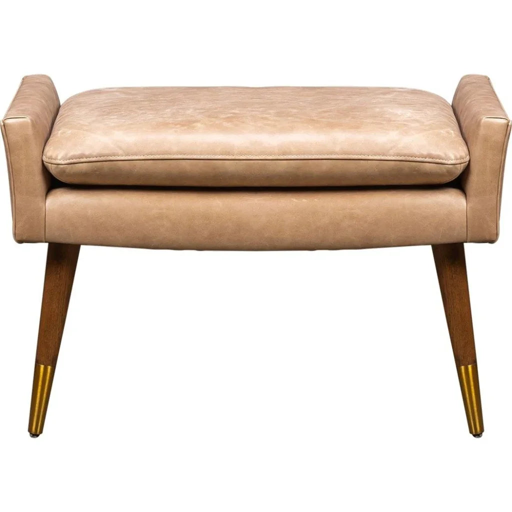 Judy Leather With Brass Accents Ottoman - LOOMLAN - Olivia + Quinn - Ottomans