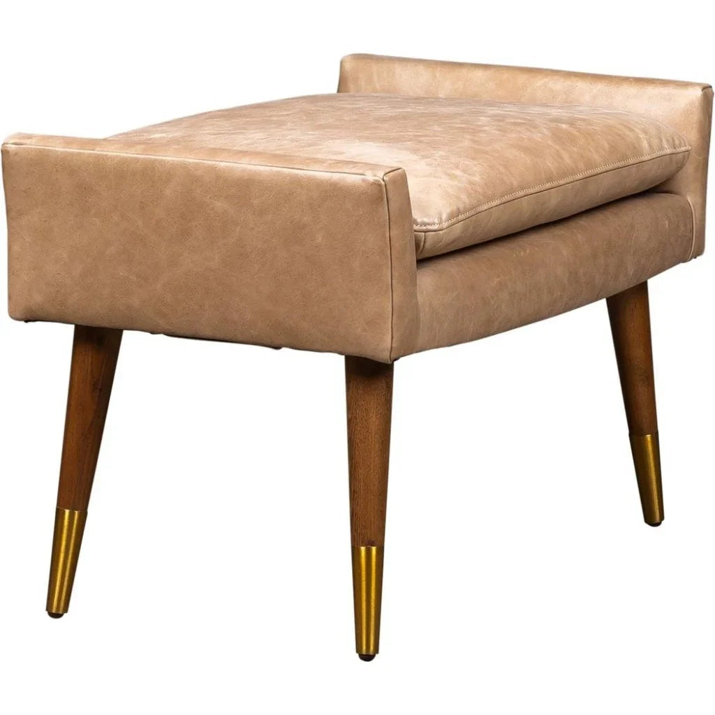 Judy Leather With Brass Accents Ottoman - LOOMLAN - Olivia + Quinn - Ottomans