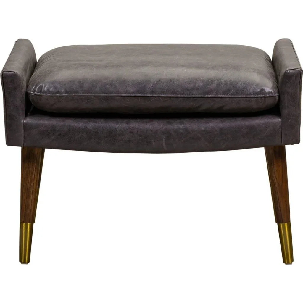 Judy Leather With Brass Accents Ottoman - LOOMLAN - Olivia + Quinn - Ottomans