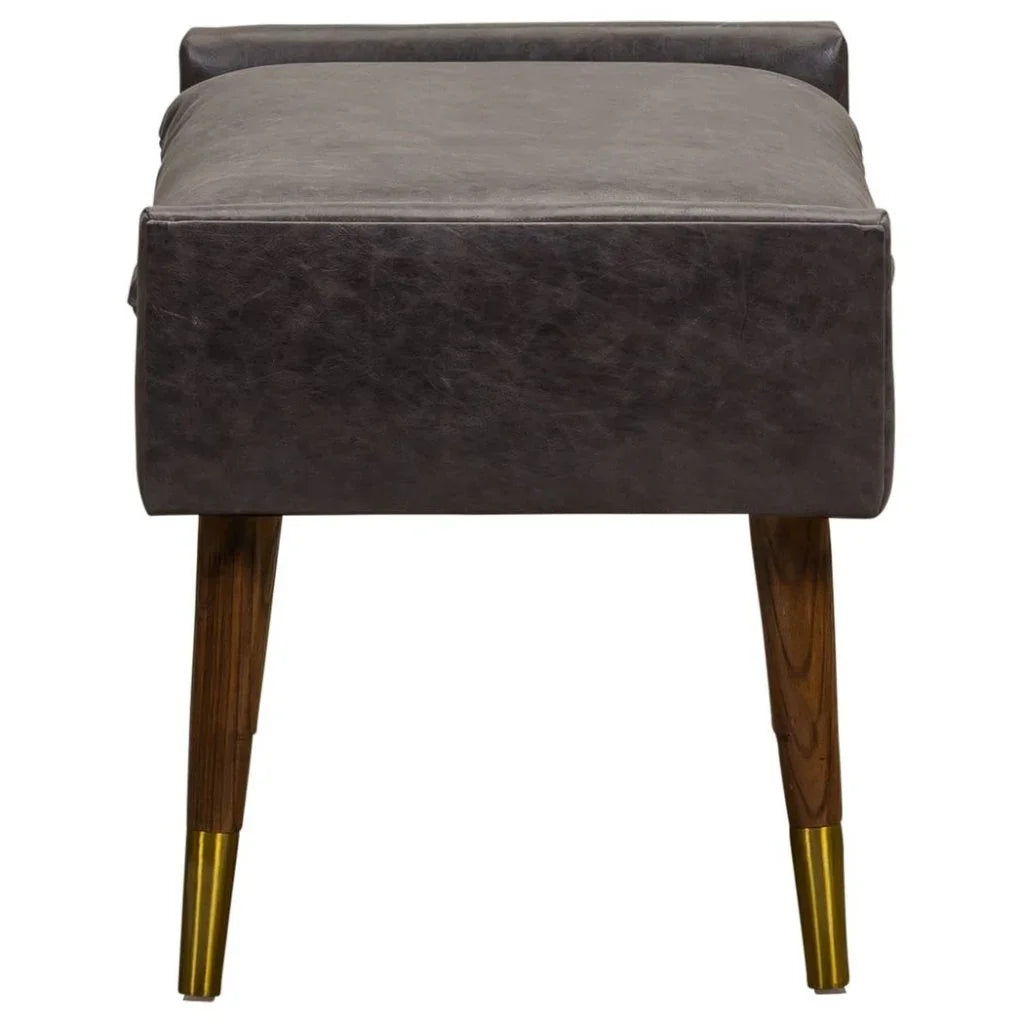 Judy Leather With Brass Accents Ottoman - LOOMLAN - Olivia + Quinn - Ottomans