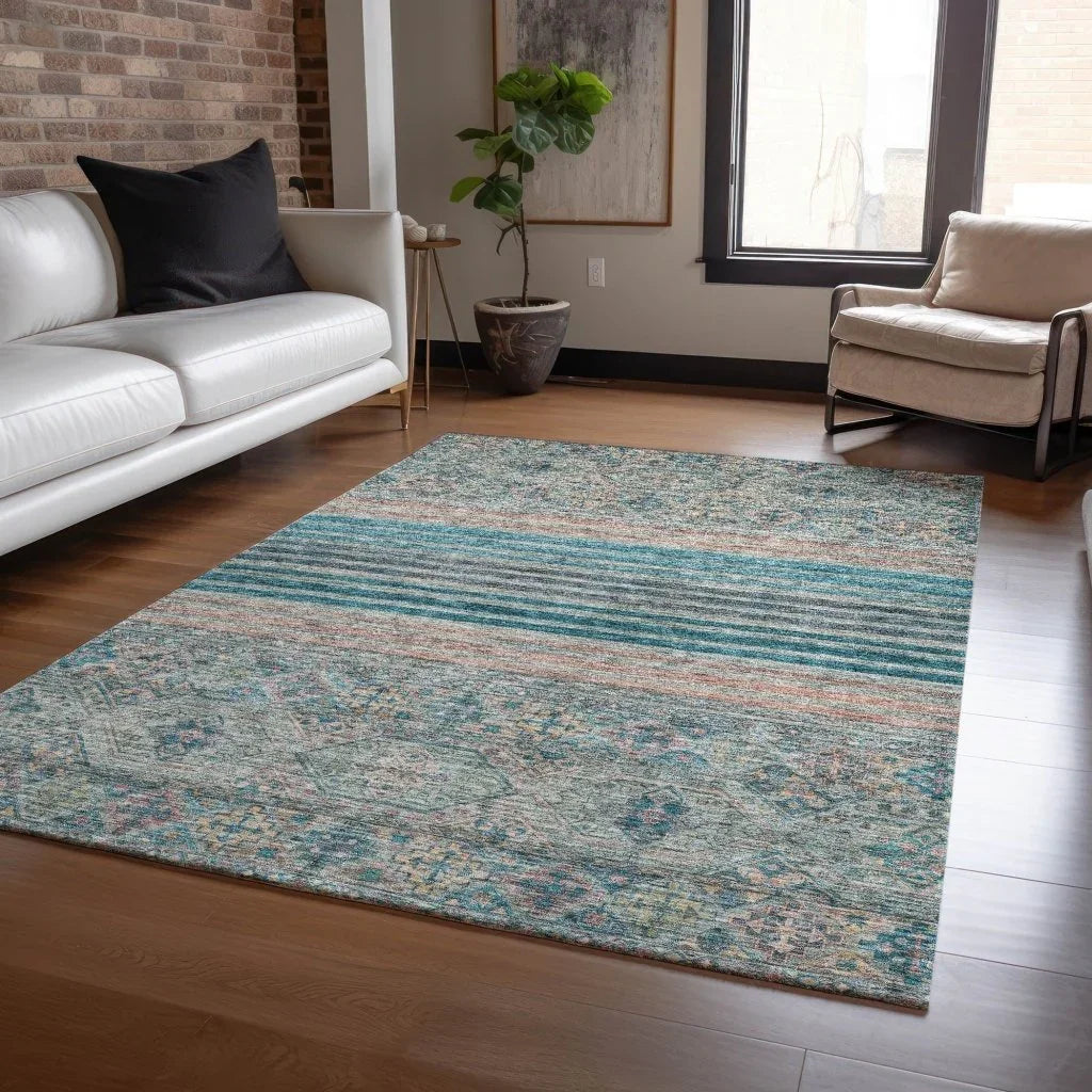 Julissara Teal Washable Indoor - Outdoor Rug - LOOMLAN - LOOMLAN Rugs - Outdoor Rugs