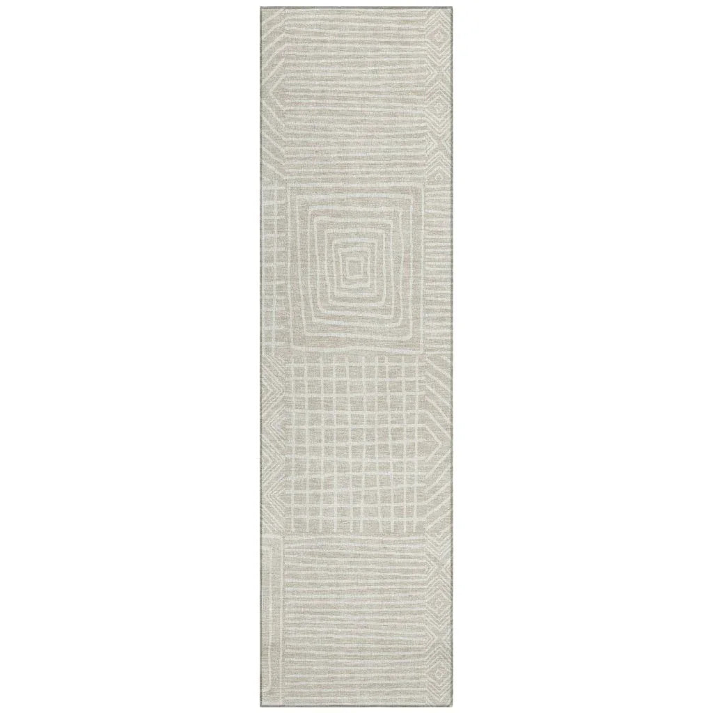 Junia Beige Washable Indoor-Outdoor Rug-Outdoor Rugs-LOOMLAN Rugs-2'3" x 7'6"-LOOMLAN