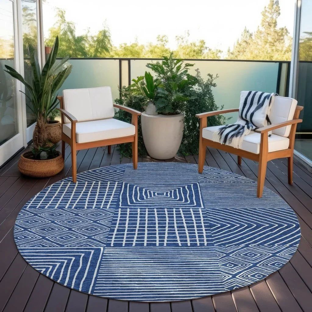 Junia Blue Washable Indoor-Outdoor Rug-Outdoor Rugs-LOOMLAN Rugs-LOOMLAN