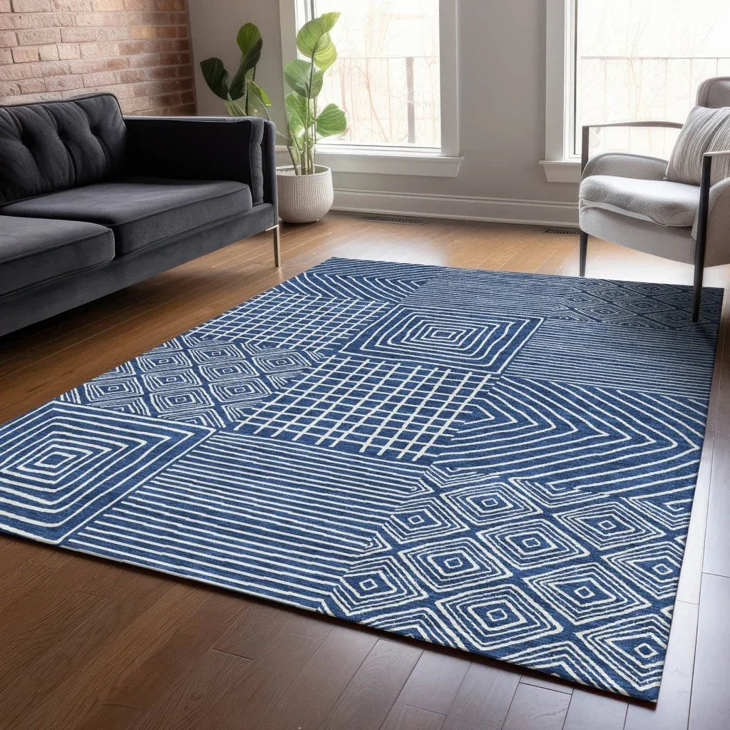 Junia Blue Washable Indoor-Outdoor Rug-Outdoor Rugs-LOOMLAN Rugs-LOOMLAN