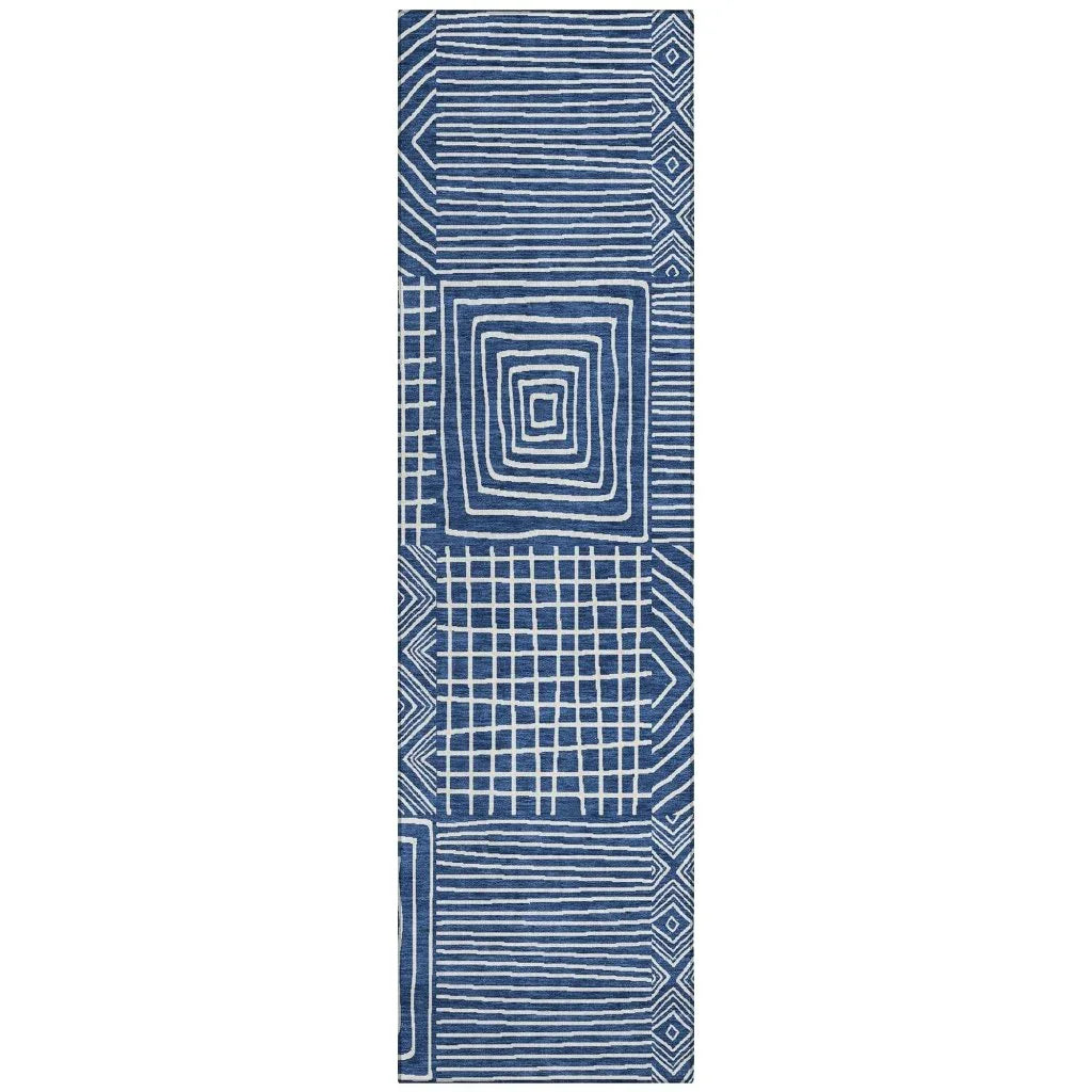 Junia Blue Washable Indoor-Outdoor Rug-Outdoor Rugs-LOOMLAN Rugs-2'3" x 7'6"-LOOMLAN