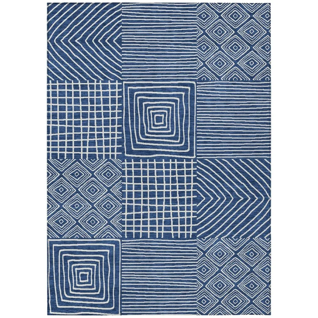 Junia Blue Washable Indoor-Outdoor Rug-Outdoor Rugs-LOOMLAN Rugs-2'6" x 3'10"-LOOMLAN