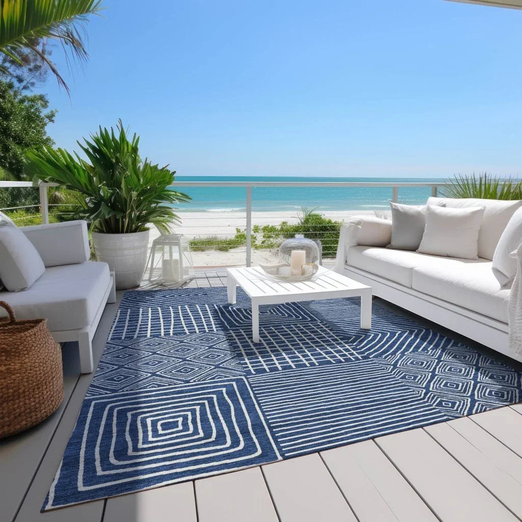 Junia Blue Washable Indoor-Outdoor Rug-Outdoor Rugs-LOOMLAN Rugs-LOOMLAN