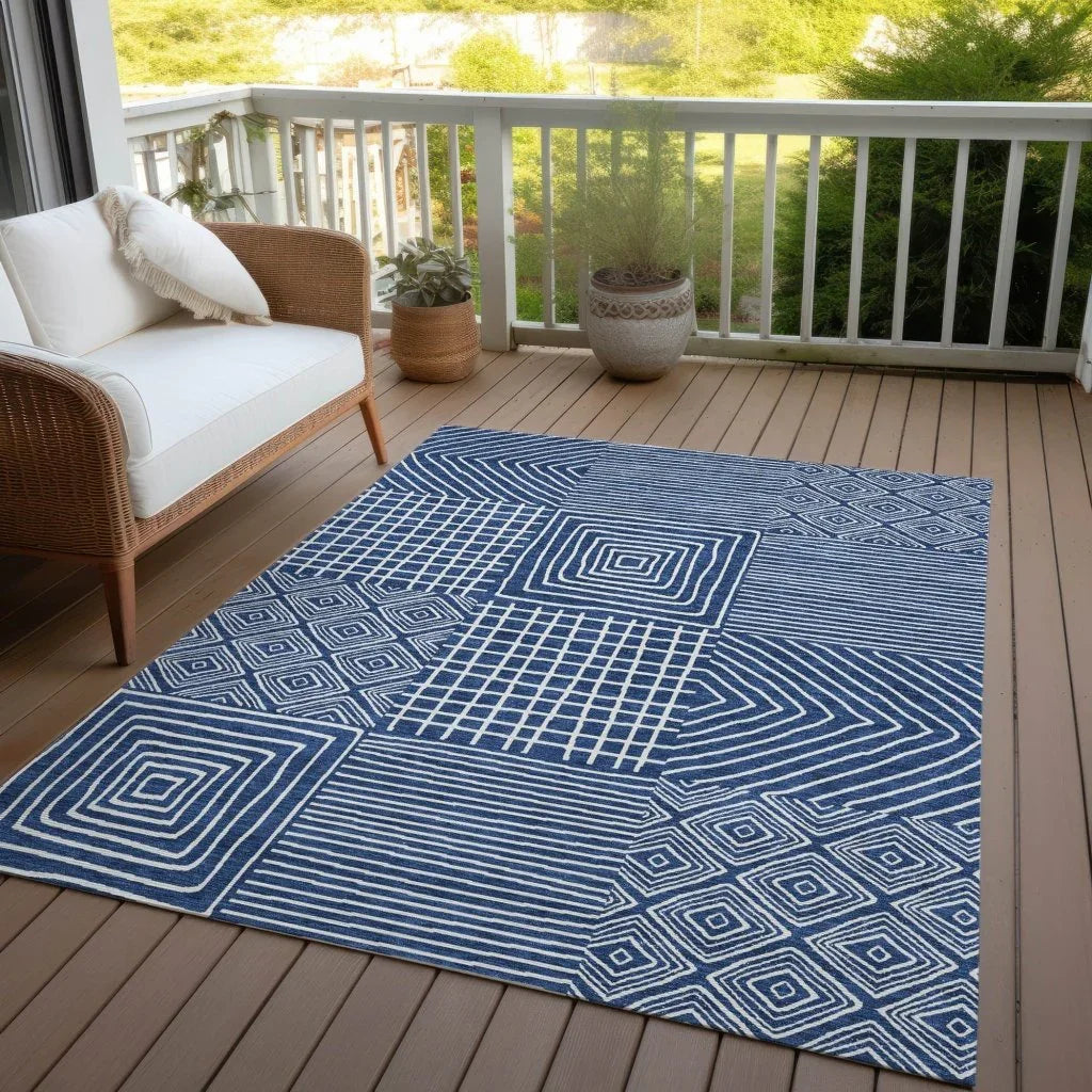 Junia Blue Washable Indoor-Outdoor Rug-Outdoor Rugs-LOOMLAN Rugs-LOOMLAN