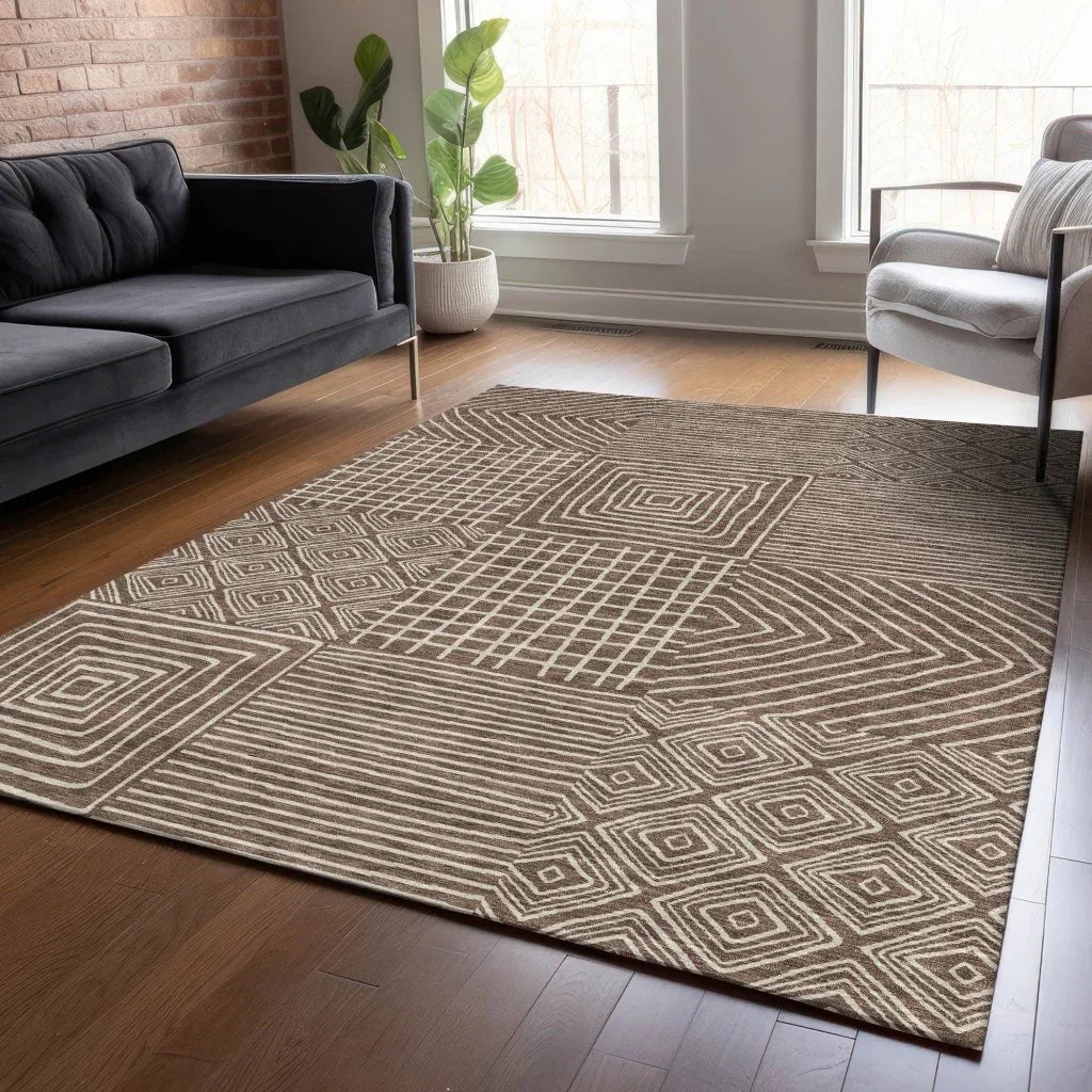 Junia Brown Washable Indoor-Outdoor Rug-Outdoor Rugs-LOOMLAN Rugs-LOOMLAN