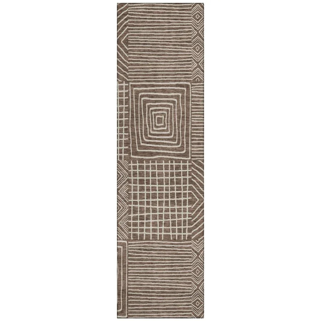 Junia Brown Washable Indoor-Outdoor Rug-Outdoor Rugs-LOOMLAN Rugs-2'3" x 7'6"-LOOMLAN