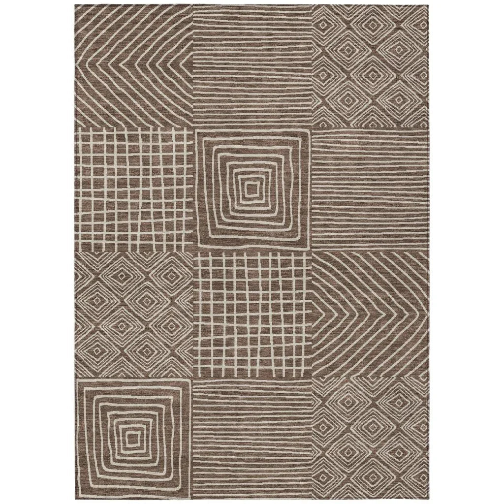 Junia Brown Washable Indoor-Outdoor Rug-Outdoor Rugs-LOOMLAN Rugs-2'6" x 3'10"-LOOMLAN