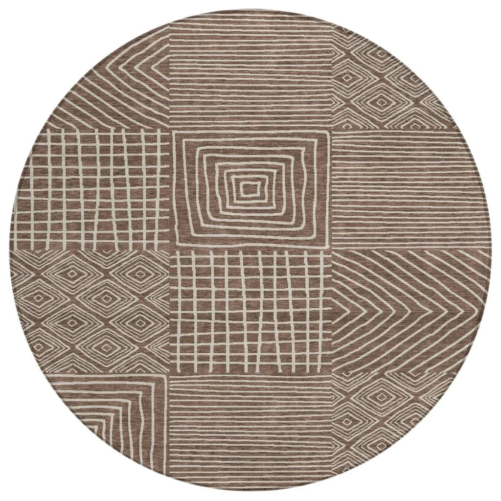 Junia Brown Washable Indoor-Outdoor Rug-Outdoor Rugs-LOOMLAN Rugs-8' x 8'-LOOMLAN