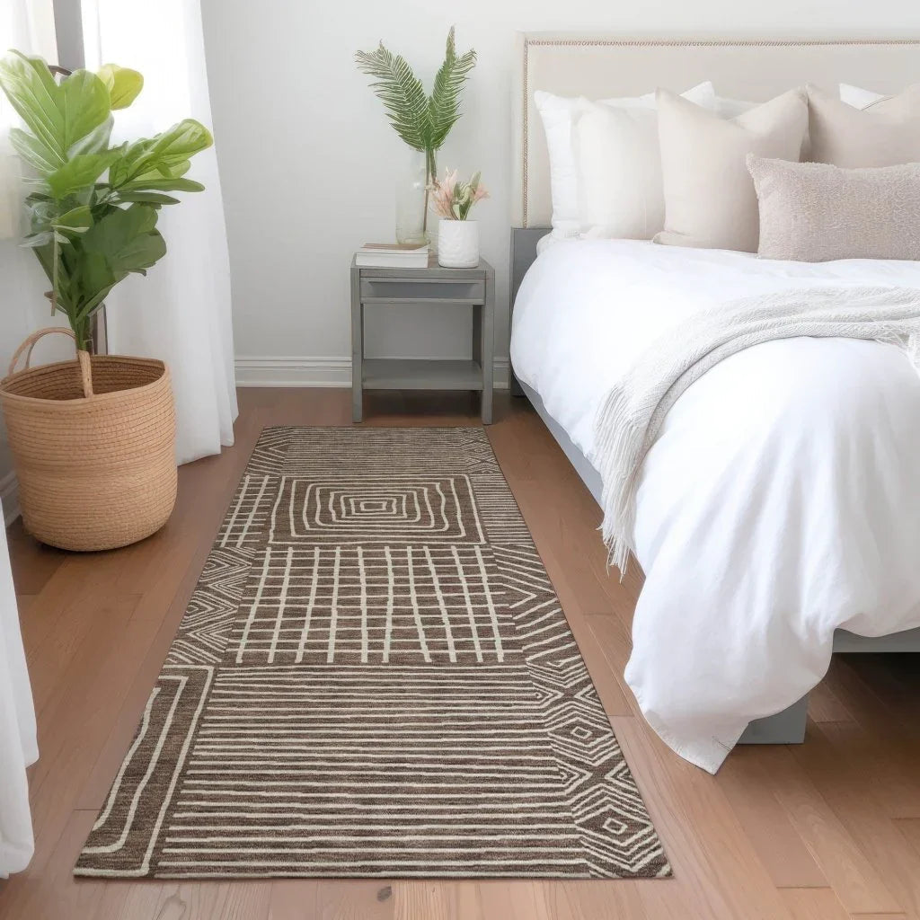 Junia Brown Washable Indoor-Outdoor Rug-Outdoor Rugs-LOOMLAN Rugs-LOOMLAN