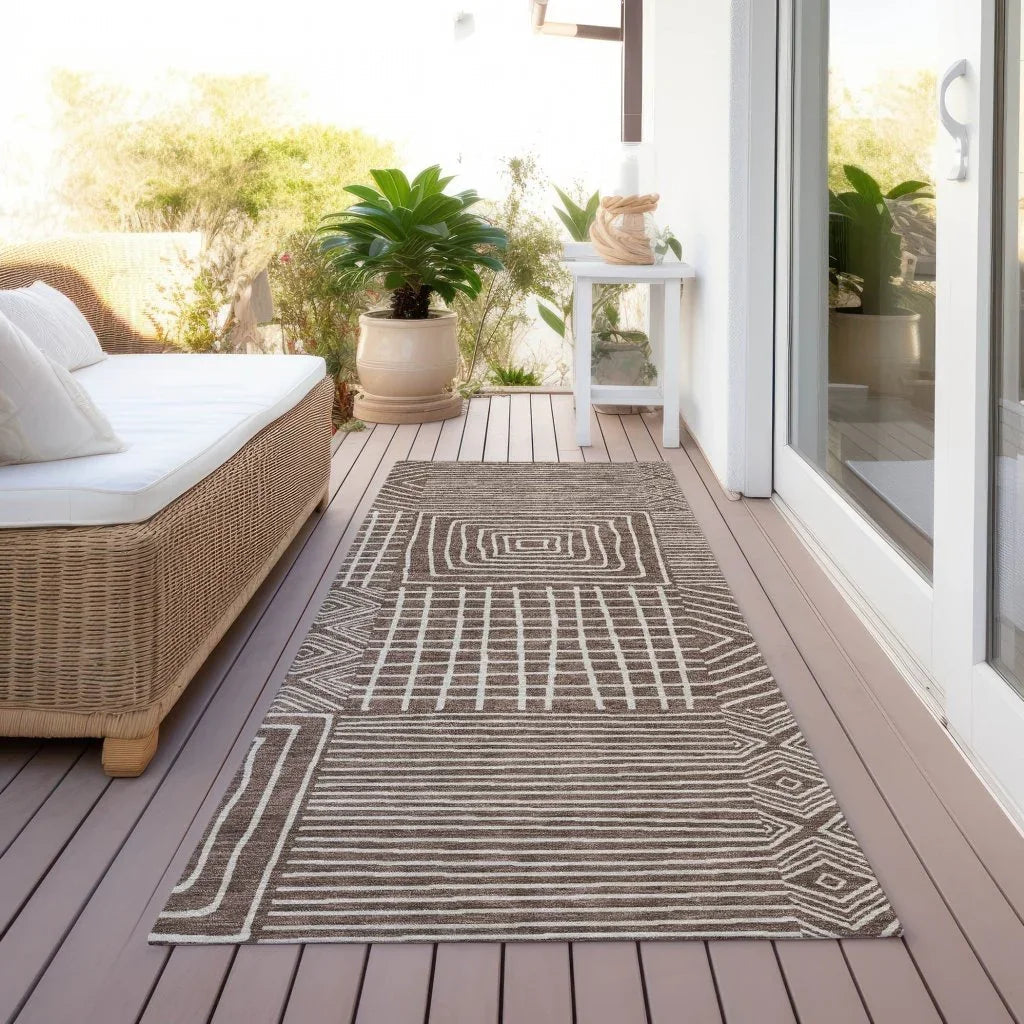 Junia Brown Washable Indoor-Outdoor Rug-Outdoor Rugs-LOOMLAN Rugs-LOOMLAN