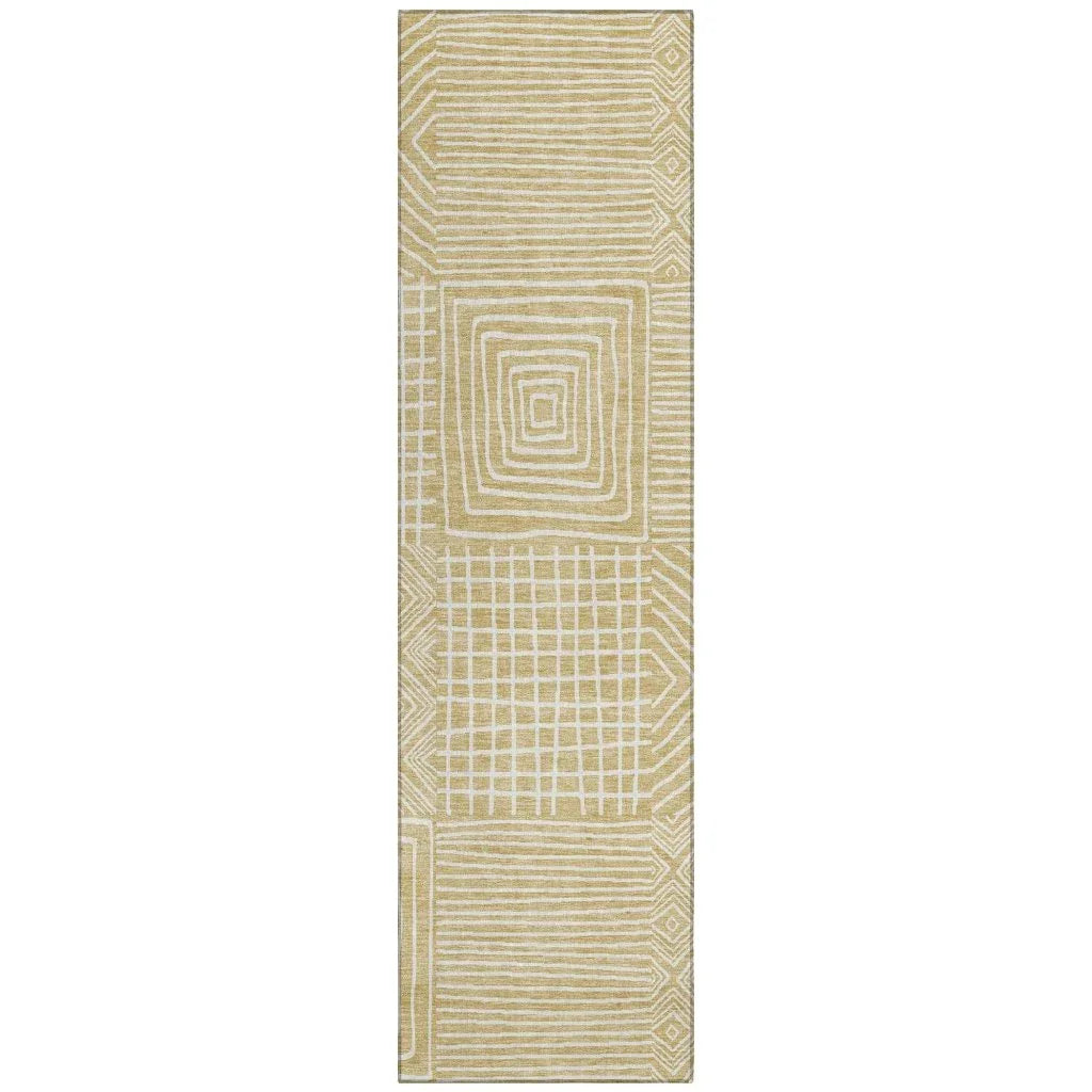 Junia Gold Washable Indoor-Outdoor Rug-Outdoor Rugs-LOOMLAN Rugs-2'3" x 7'6"-LOOMLAN