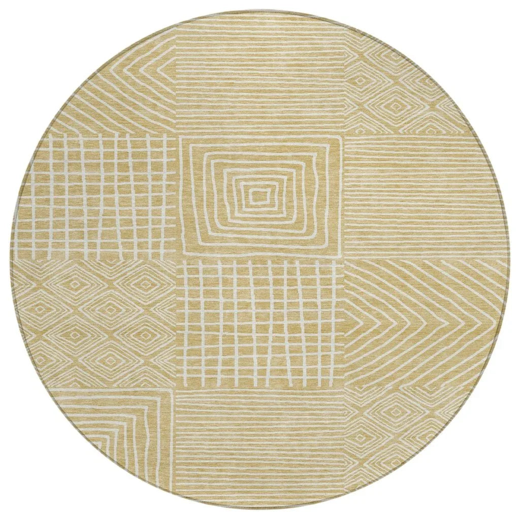 Junia Gold Washable Indoor-Outdoor Rug-Outdoor Rugs-LOOMLAN Rugs-8' x 8'-LOOMLAN