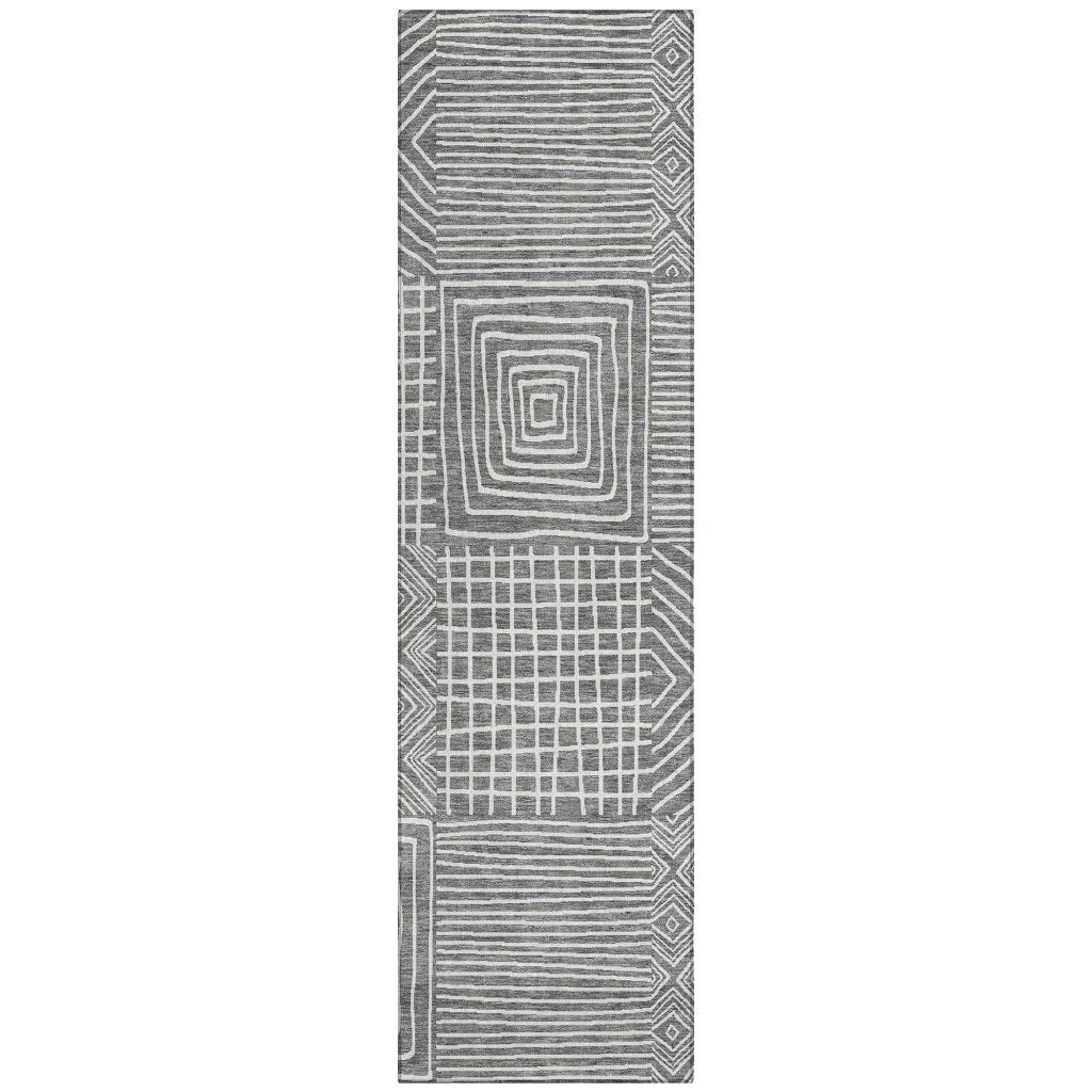 Junia Gray Washable Indoor-Outdoor Rug-Outdoor Rugs-LOOMLAN Rugs-2'3" x 7'6"-LOOMLAN