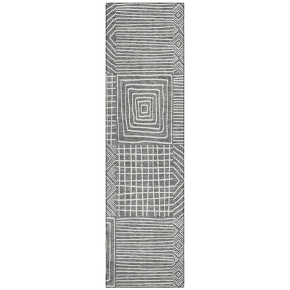 Junia Gray Washable Indoor-Outdoor Rug-Outdoor Rugs-LOOMLAN Rugs-2'3" x 7'6"-LOOMLAN