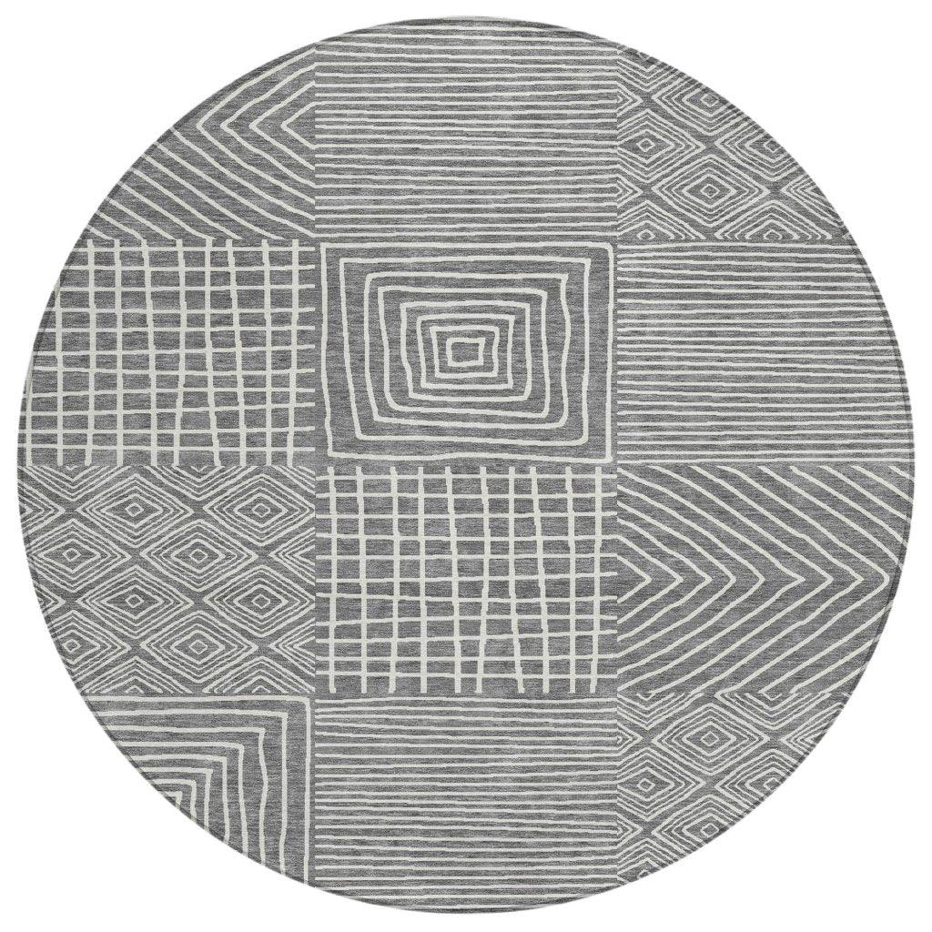 Junia Gray Washable Indoor-Outdoor Rug-Outdoor Rugs-LOOMLAN Rugs-8' x 8'-LOOMLAN