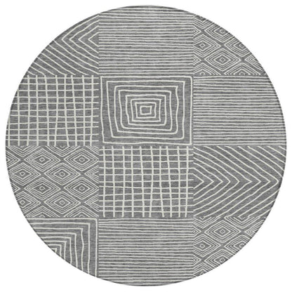 Junia Gray Washable Indoor-Outdoor Rug-Outdoor Rugs-LOOMLAN Rugs-8' x 8'-LOOMLAN