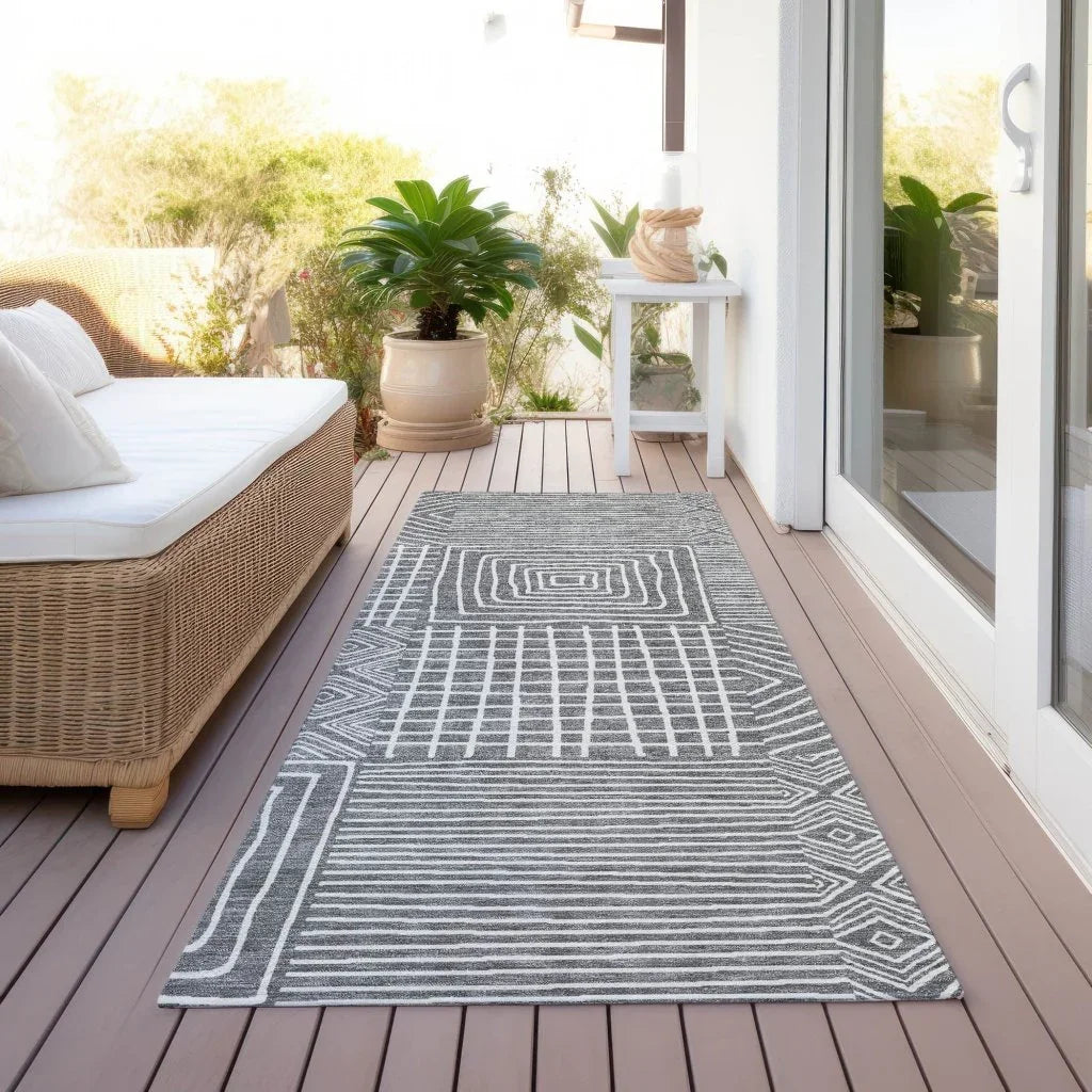 Junia Gray Washable Indoor-Outdoor Rug-Outdoor Rugs-LOOMLAN Rugs-LOOMLAN